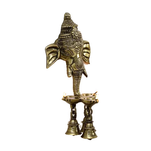 Brass Wall Hanging Three Diya Oil Lamp - Color: Light Brown