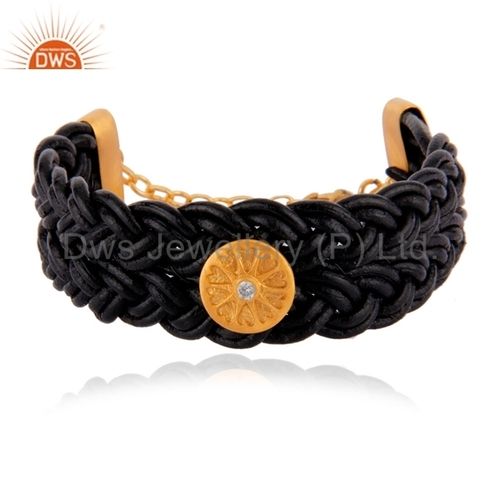 18k Gold Over Sterling Silver Black Macrame Bracelets