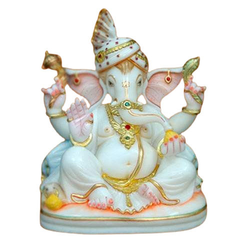 Easy To Clean Lord Ganesha Marble Statue (11 Inch Length)