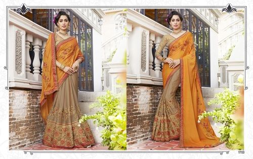 Designer Embroidery Saree - Superior Grade Yarn Satin Blend | Colorfastness, Shrink Resistance, Perfect Fitting, Smooth Finish, Long-lasting Quality