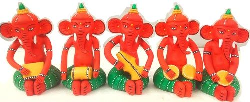 Terracotta Home Decor Musician Ganesha Set Of 5 Can Be Molded By Hands