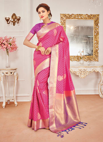 Meghdoot Pink And Blue Colour Art Silk Woven Saree