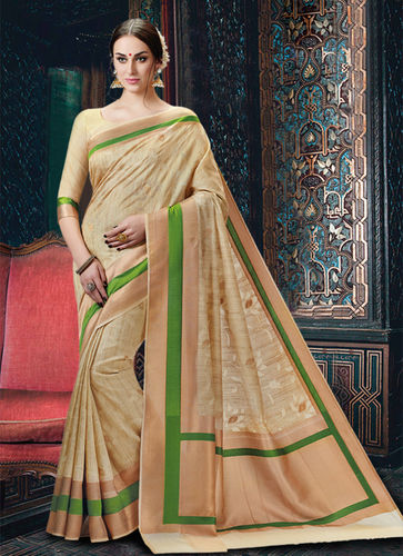 Beige And Parrot Green Colour Kanchipuram Spun Silk Saree (Meghdoot) 