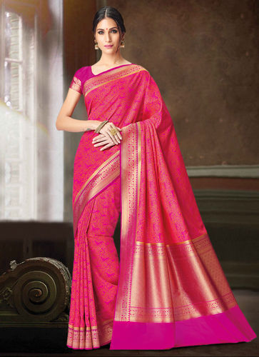 Meghdoot Mustard And Pink Colour Kanchipuram Spun Silk Woven Saree