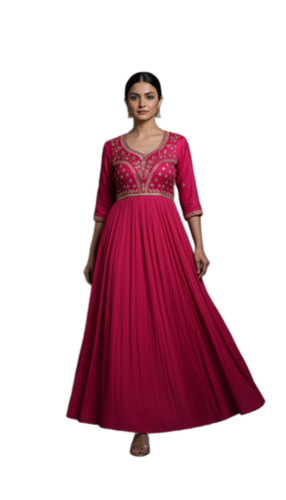 Handwork Party Wear Designer Gown - Color: Rani