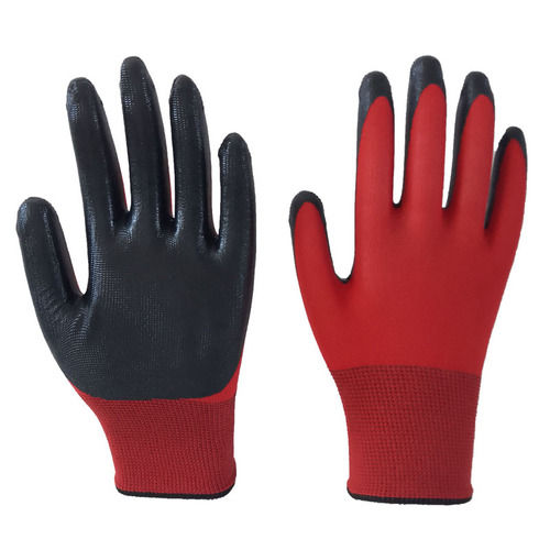 13 Gauge Polyester Knitted Nitrile Palm Coated Safety Work Hand Gloves - Color: Red/Black