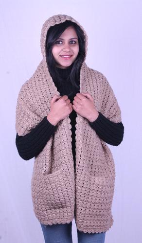 Designer Hand Knitted Stole With Cap Hoodies