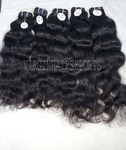 Black Color 10 To 30 Inch Long Natural Wavy Virgin Human Hair Extension