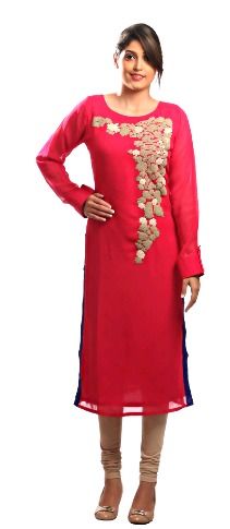 Embroidered Red Georgette Designer Kurti