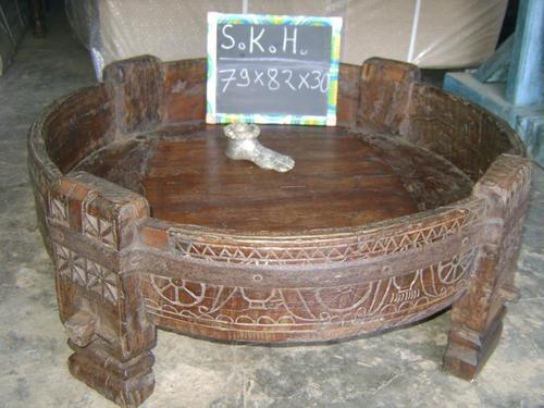Wooden Carving Ottoman (Chaki)