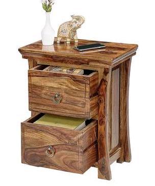 Natural Living Bedside Table Sheesham Wood with Honey Brown Finish Primrose