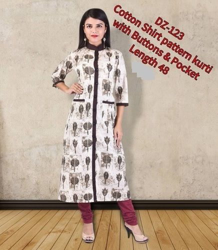 Cotton Shirt Pattern Kurti With Buttons And Pocket