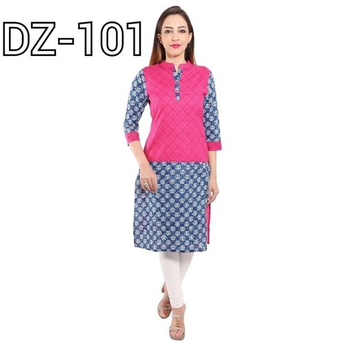 DZ 101 Kurti - 100% Cotton, 50 Inch Length, 90 Inch Width | Mixed Color, Breathable, Quick Dry, Washable, Handmade Printed Pattern