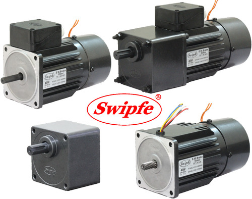 EM Brake Geared Motor - 40 Watt, 90 mm Square, Stainless Steel, Black Color, 1440 RPM Input Speed, 0.1 to 500 RPM Output Speed, Electromagnetic Fail Safe Brake, Electric Start