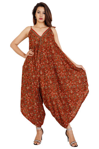 Summer Assorted Colours Jumpsuit Maroon Printed Woman Long Maxi Dress