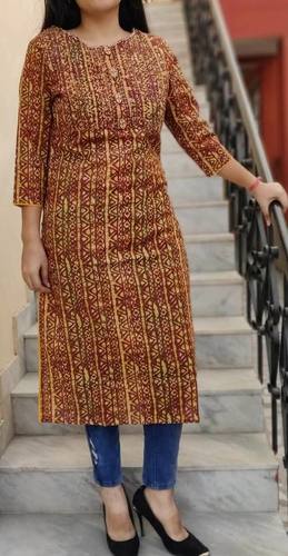 Brown Attractive Rayon Katha And Beads Work