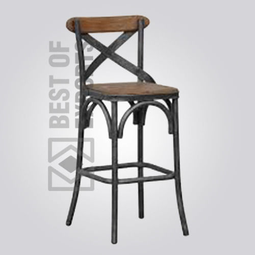 Iron Bar Stool With Wooden Seat