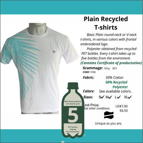 Recycled Cotton-Polyester T-Shirt - 160 Grams, V-Neck or Round Neck, Various Colors, Short Sleeves, Available in S, M, L, XL