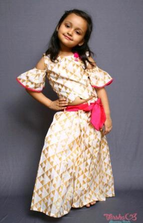 Showering Trends Smarty Top With Pleated Kids Palazzo - Chanderi and Cotton Silk, Multi-Color | Soft Cotton Inner, Breathable and Washable, Ideal for Parties