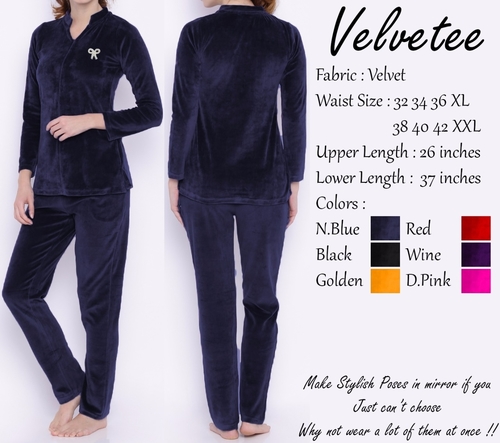 velvet night suits for ladies