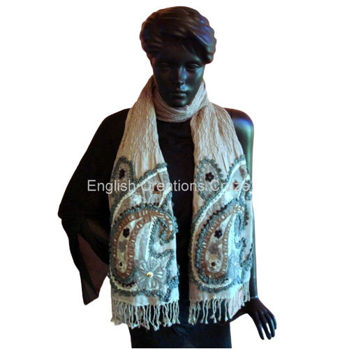 Multicolor Printed Wool Beaded Stoles For Women