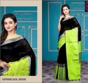 ब्लैक एंड ग्रीन लिनन साड़ियां