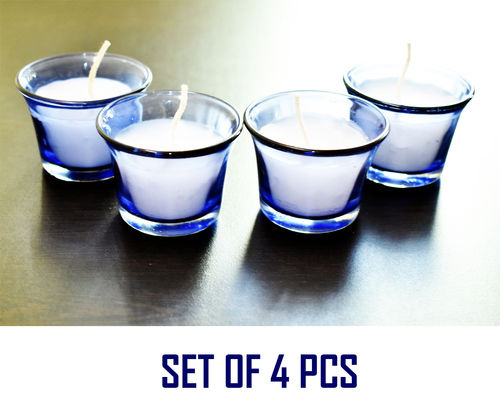 Blue Glass Tea Light Candle Holder - Set Of 4