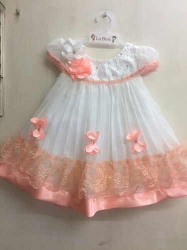 peach color baby frocks