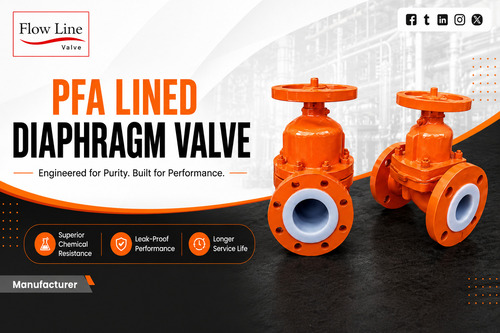 PVDF Lined Diaphragm Valve - Cast Iron Body, Blue, 3-5mm Lining, Class 150LB-900LB, EPDM Diaphragm, Chemical Resistant