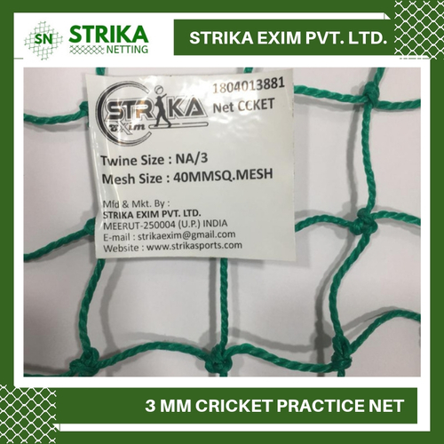 3 mm Cricket Practice Net Nylon (Green) at Price Rs.6.5 INR/Square Foot in Meerut STRIKA EXIM