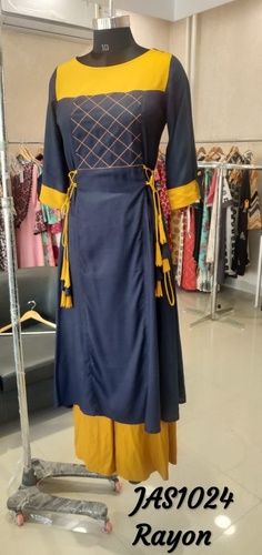 Embroidered A-line Rayon Jaipuri Kurti With Palazzo