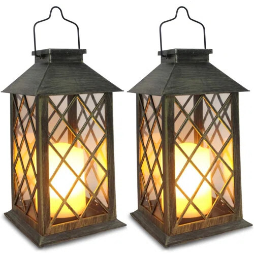 Outdoor Garden Hanging Solar Lanterns (Pack Of 2) - Color: Bronze