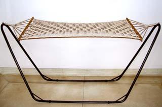 Cotton Hammock With Brown Stand - Cotton, 5ft x 3ft, Beige, Steel Stand | Comfortable, Portable, Durable, Easy Setup
