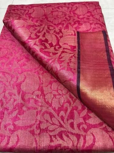 Printed Pure Silk Handloom Full Jari (Real Gold Metal Jari Used) Jala Saree ,Contrast Plain Blouse With Border