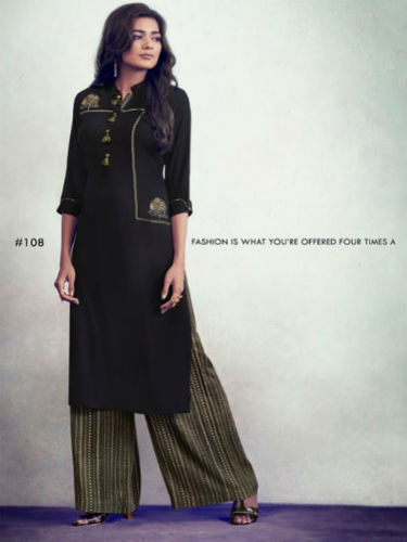 Black Glory Rayon Kurtis With Printed Palazzo