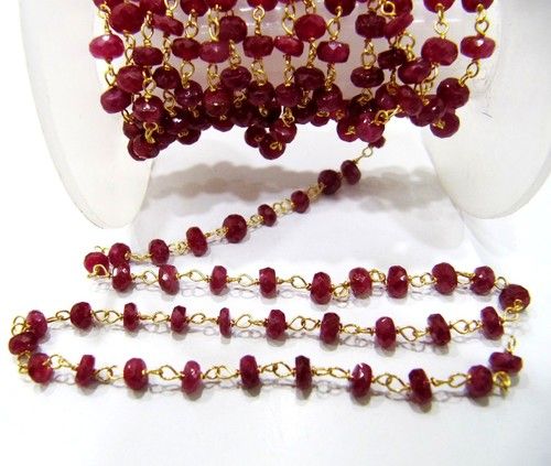 Rondelle 3-4mm Ruby Rosary Chain Beads