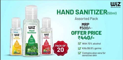 Hand Sanitizer 50ml Assorted (Pack Of 20 x 50ml Bottle), Effective in killing 99% germs
