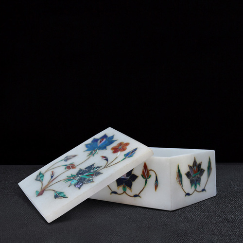 Handcrafted Marble Inlay Box Insert With Semi Precious Stone