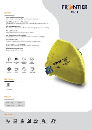 Yellow Colored Frontier Ffp1 Mask Application: Medical And Domestic