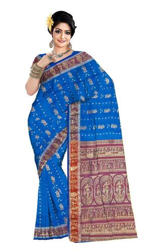 Brocade Pure Silk Blue Contrast Baluchari Saree