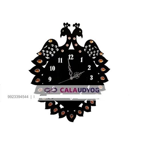 Acrylic 3D Designer Black Peacock Wall Clock