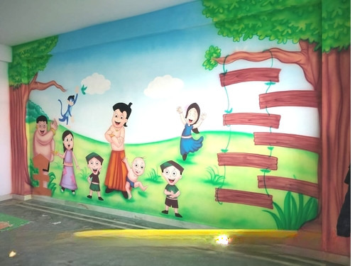 Cartoon Painting for Play School Classroom Walls By School Wall Painting Artist