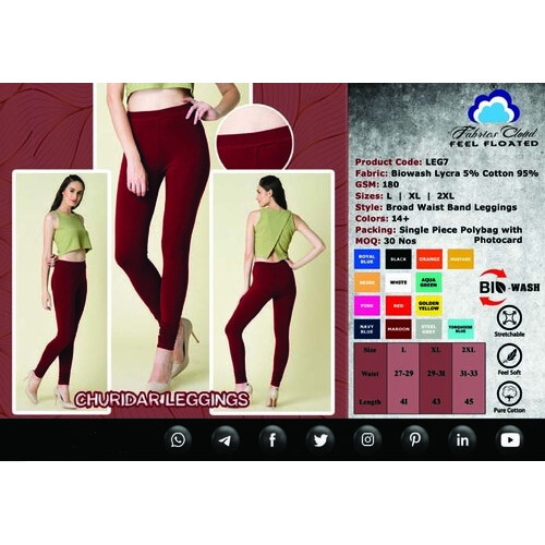 20 Colors Available Bio Wash Lycra Cotton Churidar Leggings