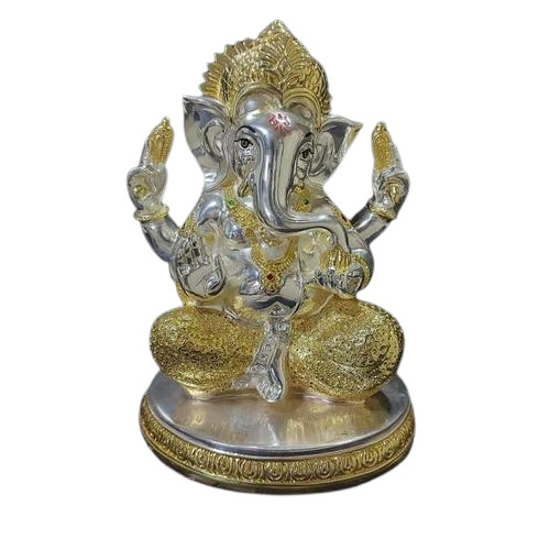 Gold Plated Lord Ganesha Idol - Height: 7.5 Inch (In)