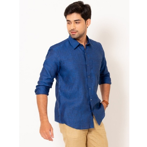 Men Chambray Linen Shirt - Color: Various Colors Are Available