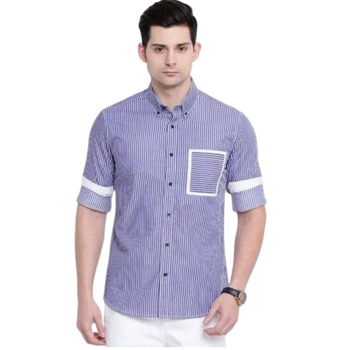 Casual Wear Men's Plaid Shirt - Cotton, Size L/XS/XXS, Blue and White | Anti-UV, Breathable, Waterproof, Durable Weave, Premium Quality, Classic Style