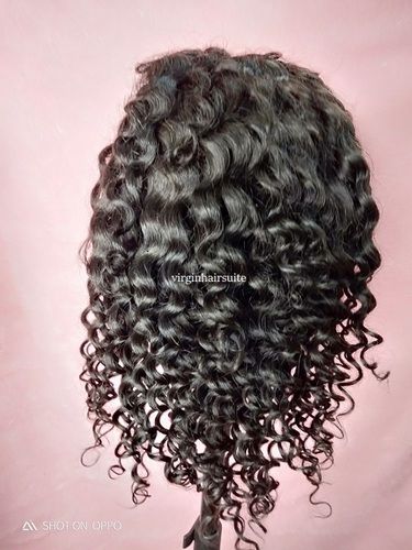 Natural Black Wavy Curly Temple Hair Wig