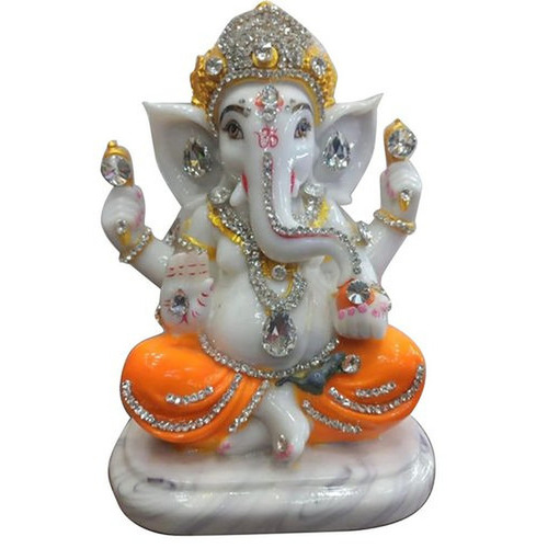 Handmade Marble Ganesh Statue - 16 cm Height Polished Finish | Highly Durable Easy to Clean Moisture Proof Water Resistant