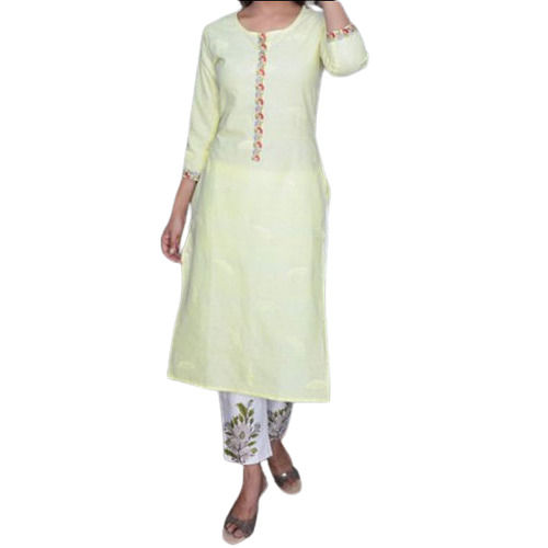 Pink Ladies Party Wear Plain Cotton Kurti Set