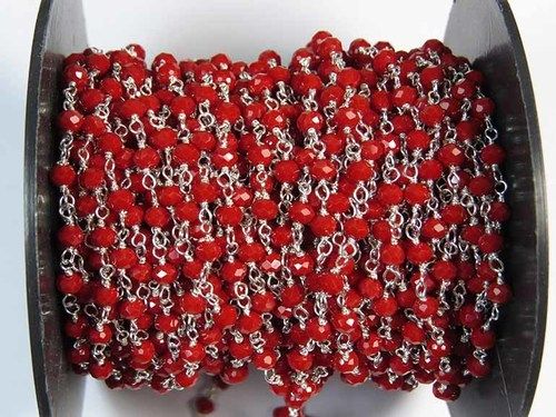 Coral Red Crystal 3 Mm Wire Wrapped Rosary Style Chain Gender: Women